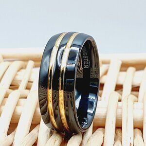 Unisex Tungsten Carbide Ring with Gold Accent Stripes W980